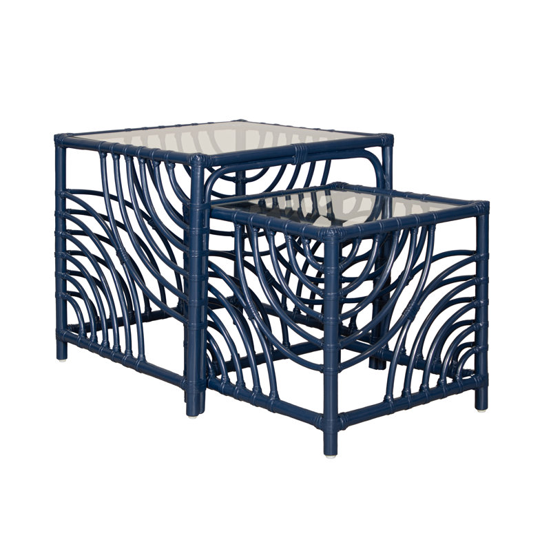 Swirl Glass Nesting End Table, Navy