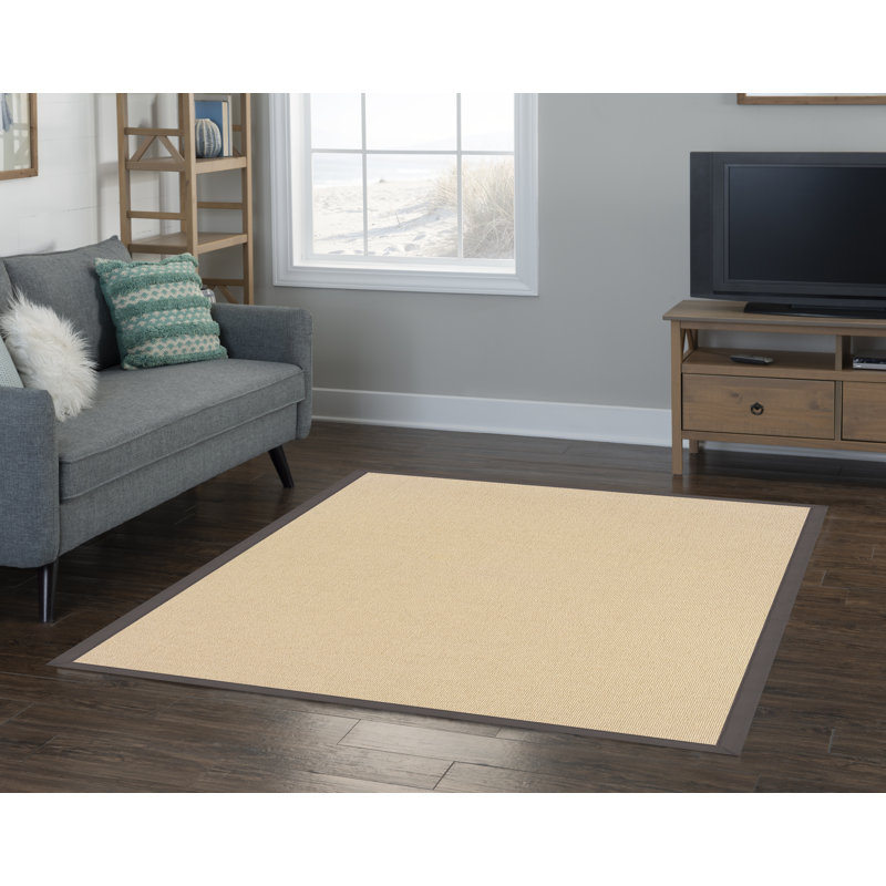 Nannette Handmade Light Beige Berber with Slate Cotton Border Made in the USA Area Rug, Rectangle 5' x 8'