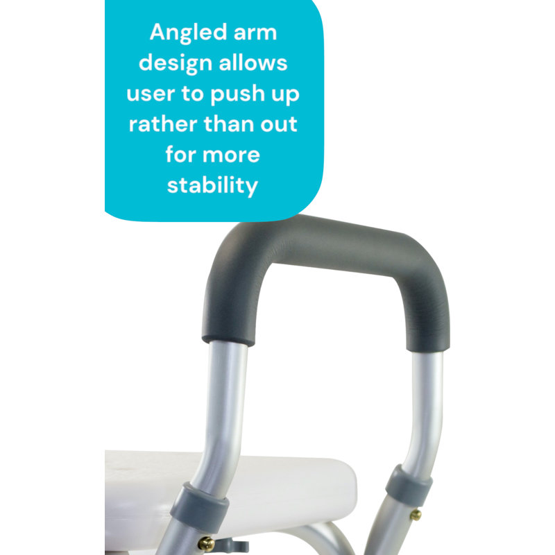 Height Adjustable White Plastic Shower Bench with Padded Arms