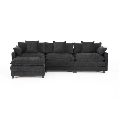108" L Shaped Modern Sofa Modular Sectional Cloud Couch With Ottoman, 4-Seat Chenille Deep Seat Sofa With Pillow For Living Room, Bedroom And Apartment