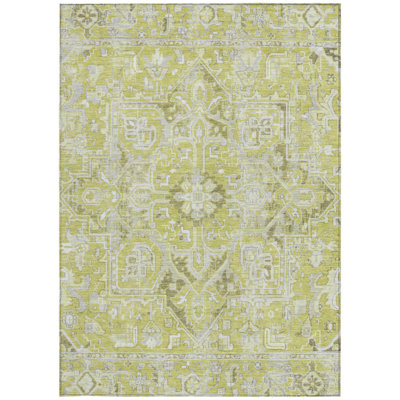 9' X 12' Artichoke Green Oriental Washable Non Skid Indoor Outdoor Area Rug