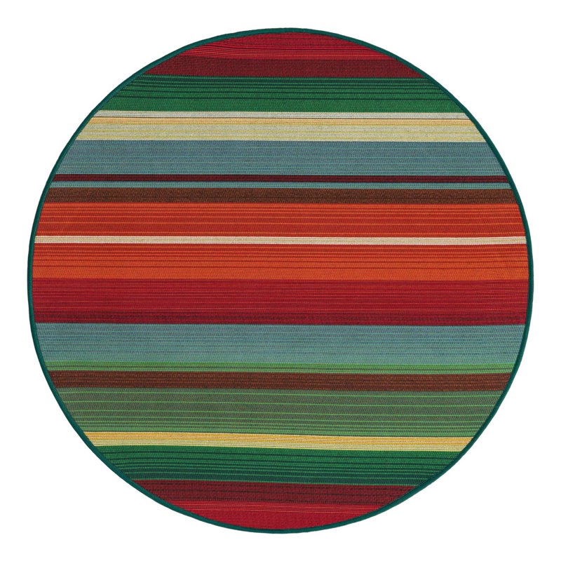 Tapis intérieur / extérieur à rayures Meliton - rouge / vert / bleu / orange, Rond 3 pi 1 po