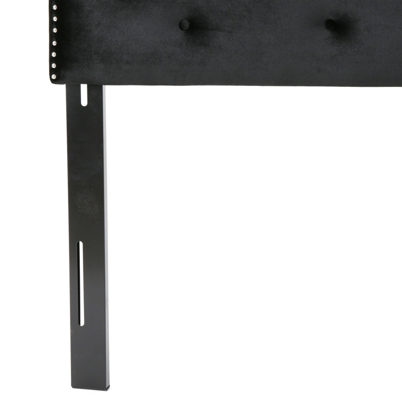 Contemporary Queen & Full Sized Headboard - Black Velvet With Button Diamond Stitch And Appealing Nailhead Border, Assembly Needed Modern Gorgeous Details, Required