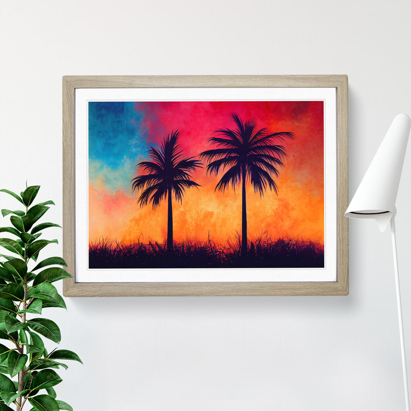 Fearless Palm Trees 1 Piece Single Picture Frame Wall Art, 46cm H x 64cm W x 2cm D, Oak Framed