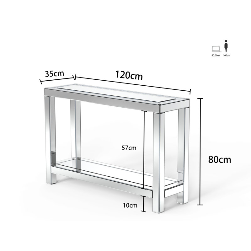 Ghita 120cm Mirrored Glass Console Table with Storage Shelf