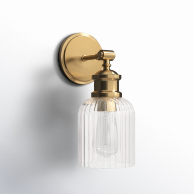 Ria Dimmable Ribbed Glass and Metal Armed Sconce 