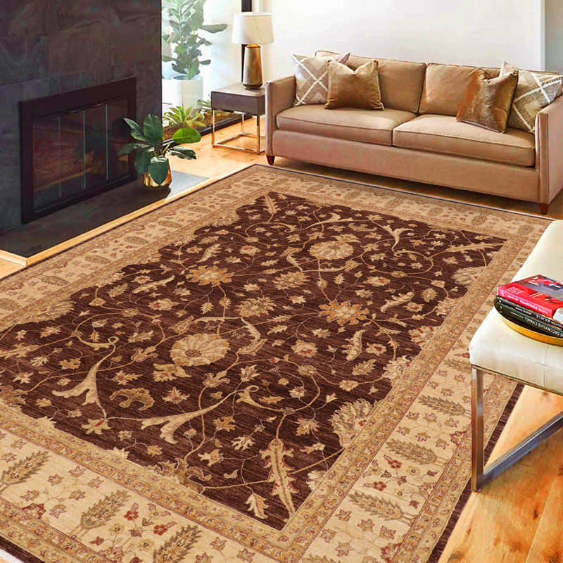 Tapis brun / beige en laine noué à la main de style oriental rectangulaire 9 pi x 11 pi 5 po Baccio