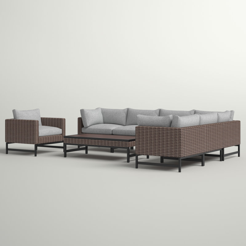 Ensemble de conversation modulaire en rotin 8 pièces avec coussins Hesse