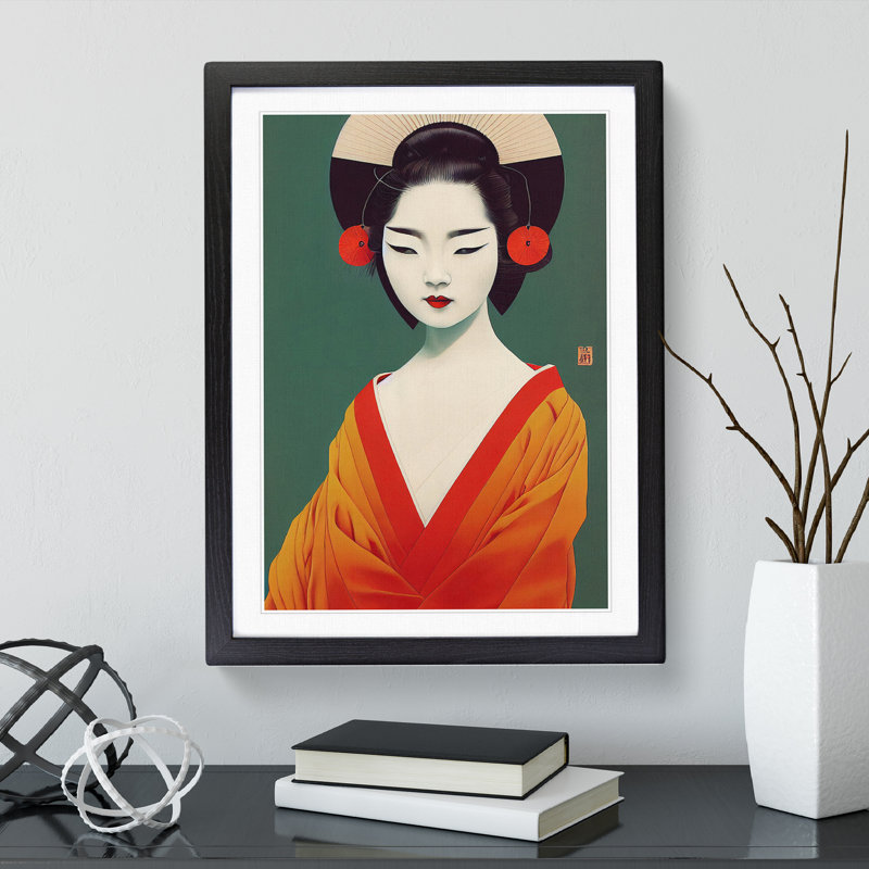 XV1022-4277X Sublime Geisha - Print, 48cm H x 36cm W, White, Black Framed Paper