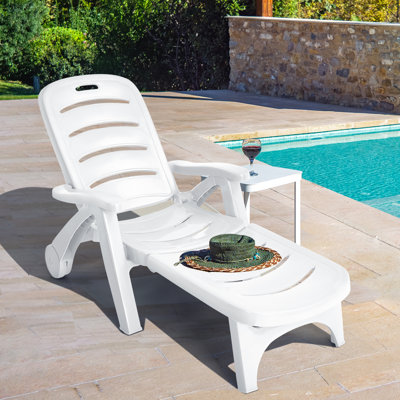 Funkley Outdoor Chaise Lounge Chair 5-position Folding Recliner For Beach Poolside Backyard White by Arlmont & Co.
