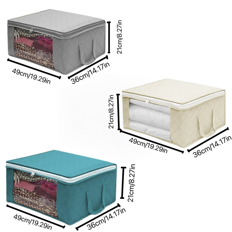 3-Pack Foldable Storage Bags with Clear Windows & Handles, Large Closet Organizers for Clothes, Blankets, Bedding, Space-Saving Apricot Fabric Bins ﻿