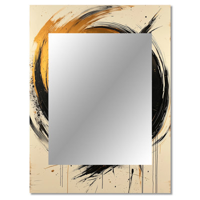 Black And Gold The Art Of Circle Chaos VII - Abstract Shapes Wall Mirror, Modern Decorative Mirror, Printed Metal Art