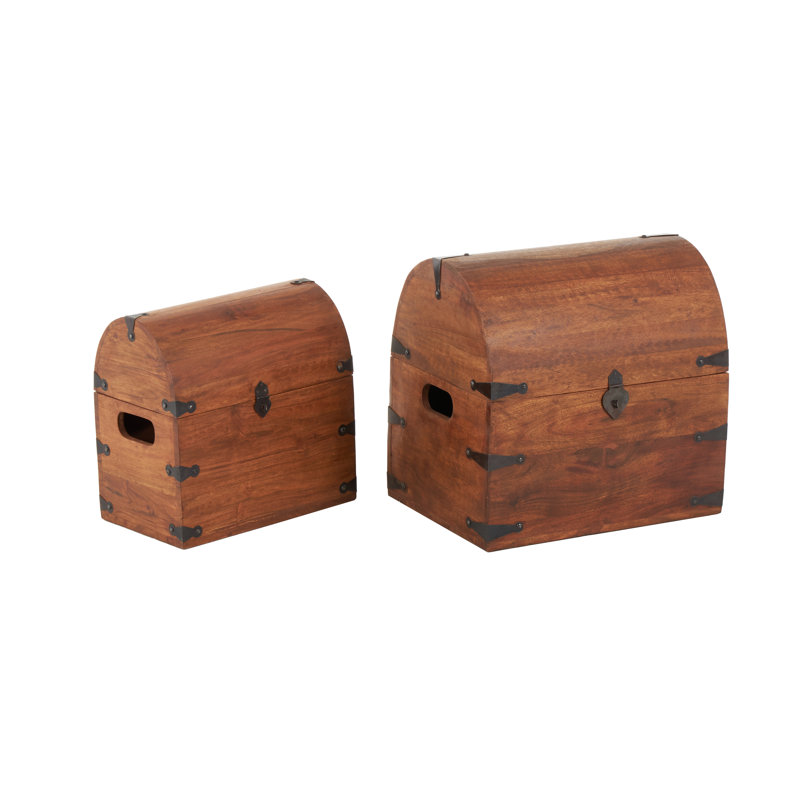 Jadis Wood Handmade Arched Storage Chest Decorative Brown Box with Black Metal Hardware
