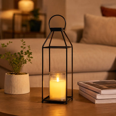 2 Pack Open Frame Black Metal  Set With  LED Flameless Candles Vintage Tall Tabletop Hanging Candle  For Wedding  Patio Home Holiday Decor