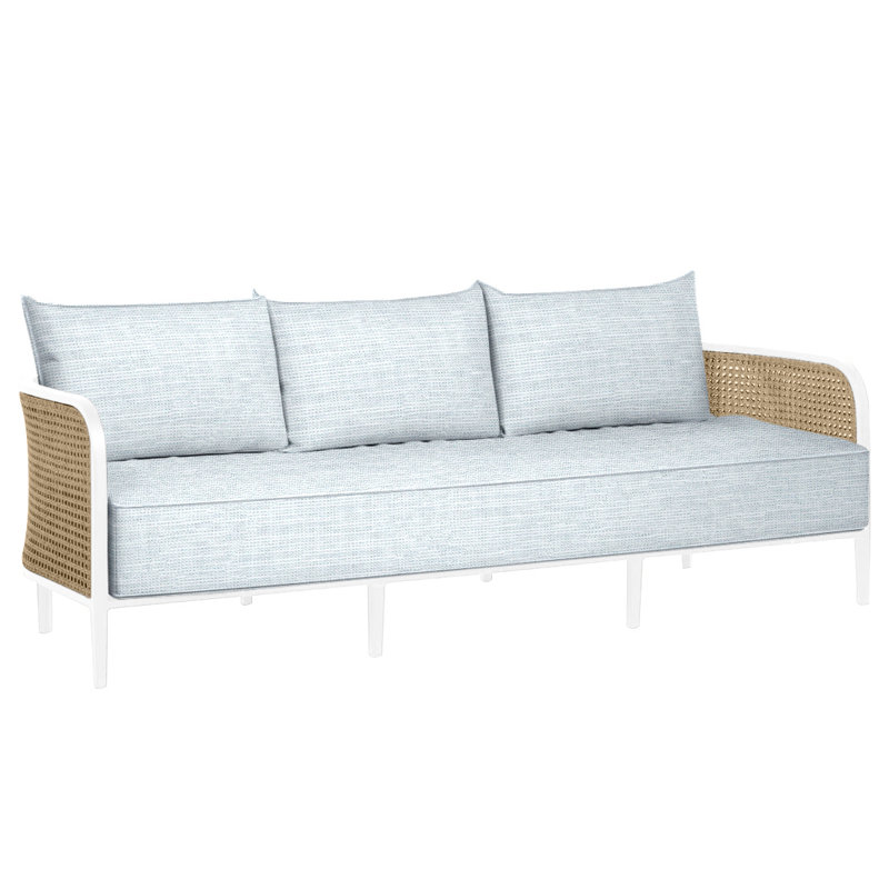 Havana 86" Wide Outdoor Wicker Patio Sofa with Cushions, Welt + Standard fill, Chalk/Natural Resin, Paper Sky