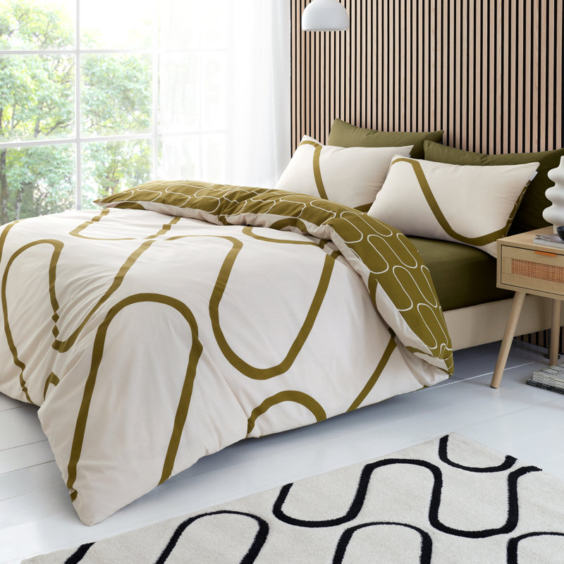 Linear Curve Geometric Reversible Duvet Cover Set, Kingsize Duvet Cover + 2 Standard Pillowcases