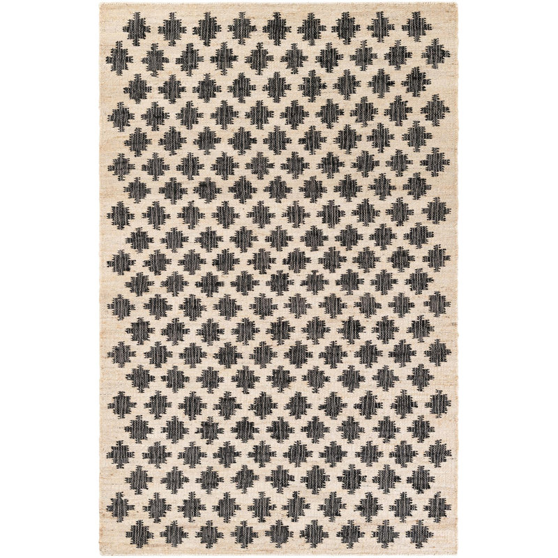  Mehra Kala Handwoven Jute Rug, Rectangle 5'1" x 8', Beige/Black