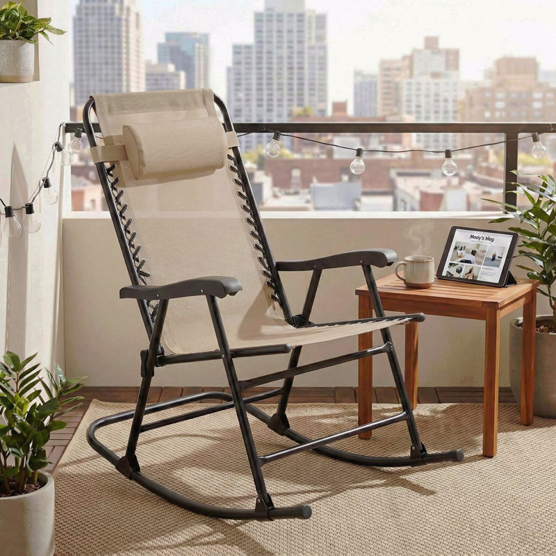 Ensemble de 2 chaises berçantes pliantes pour le patio, Kaki
