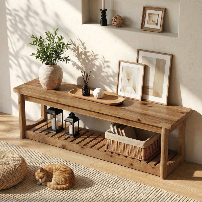 Meuble télé en bois avec rangement ouvert