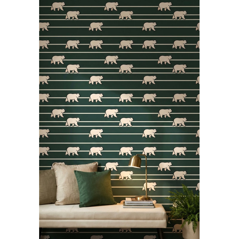 Murale moderne rayée vert foncé Modern Bears, Peler et coller