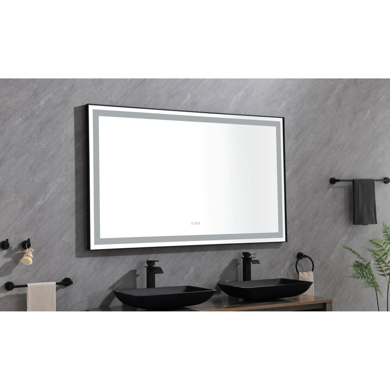Miroir de salle de bain à DEL 96 po x 36 po - cadre noir, à intensité variable avec 3 lumières de couleur pour montage mural (horizontal ou vertical avec brouillard de meuble-lavabo, cadre, horizontal / vertical