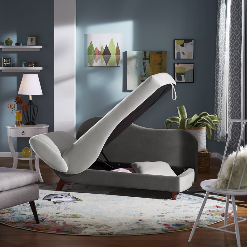 Gaven Velvet Chaise Lounge, Left Hand Facing, Dark Gray/Light Gray
