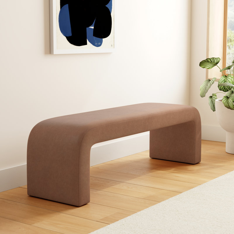 Daine 62" Upholstered Bench, Camel Vegan Leather
