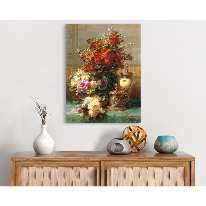 Composition With Peonies by Jean-Baptiste Robie - Wrapped Canvas Painting, 100cm H x 70cm W x 4cm D