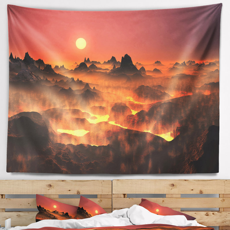 Tapisserie paysage paysage volcanique, H 32 po x l 39 po