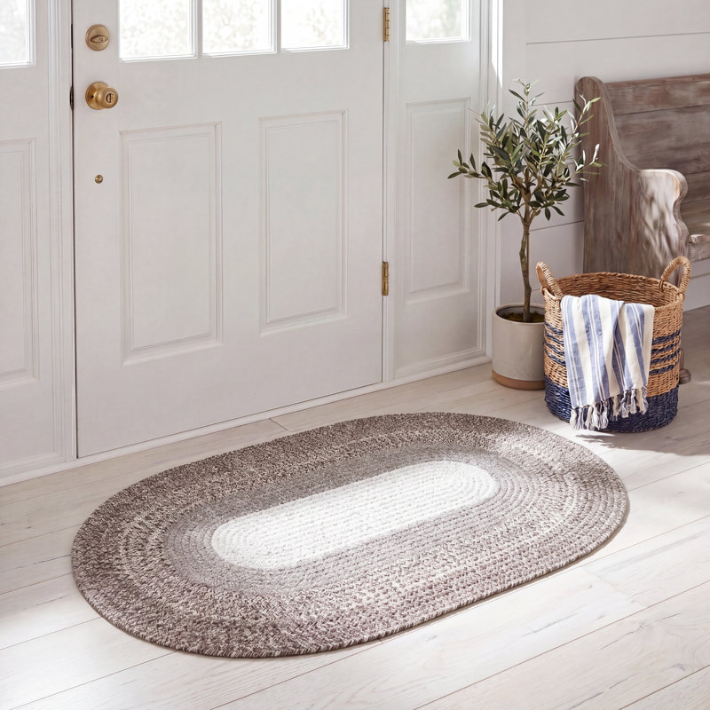 Braided Fine Wool Hand Woven Wool Pile Solid Color Rug, Oval 3' x 5'
