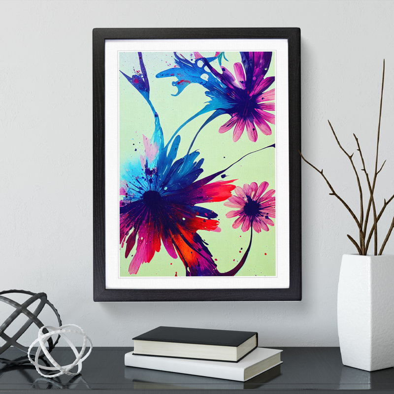 Splashed Flowers No.1 Abstract - Framed Print, 34cm H x 25cm W x 2cm D, Black Framed
