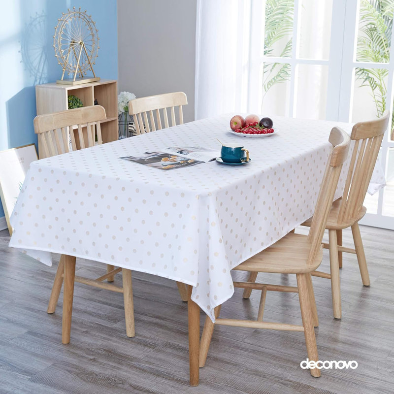 Rectangle Polka Dots Polyester Tablecloth, 130cm W x 280cm L, White