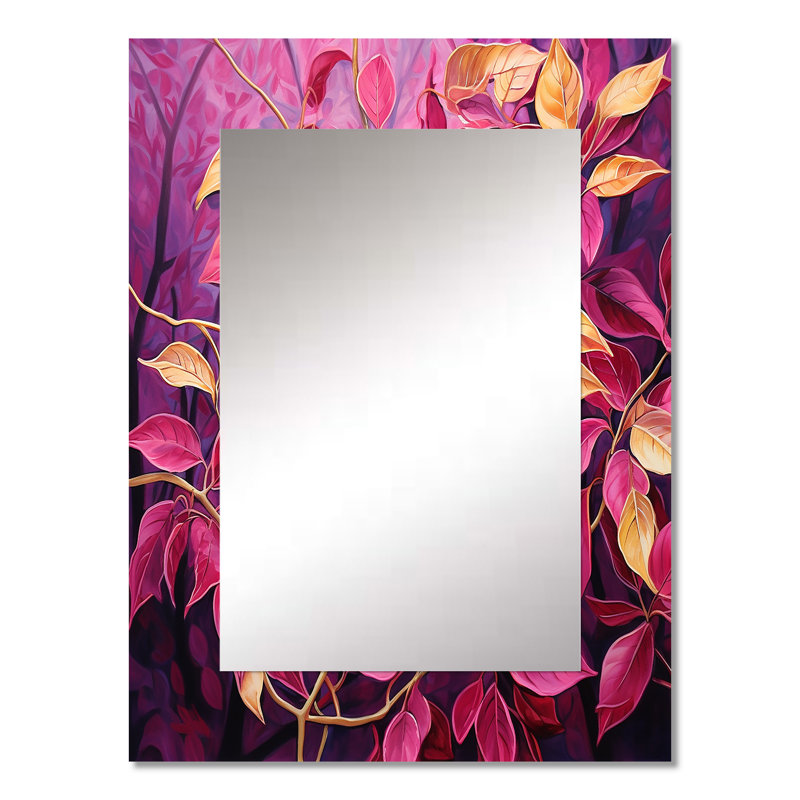 Feuilles dorées et dorées, feuillage charmant - miroir mural unique à feuilles, miroir traditionnel, impression sur métal