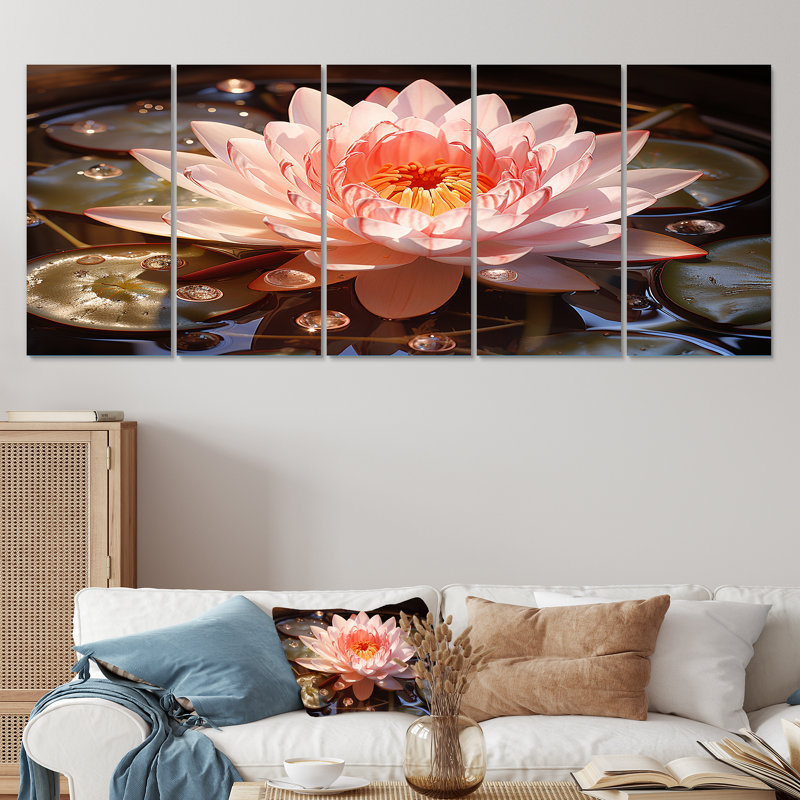 «Pink Glow Sunshine Lily» - ensemble d'art mural 5 pièces Lily, H 28 po x l 60 po