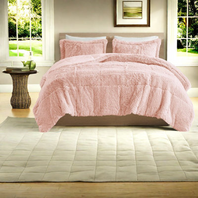 Soft Contemporary Bedding Sets, Shaggy Faux Fur Comforter With Hypoallergenic Filling
