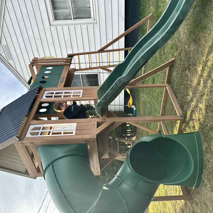 Sky Tower Swing Set With Tube Slide KidKraft Skyway Resort Wooden