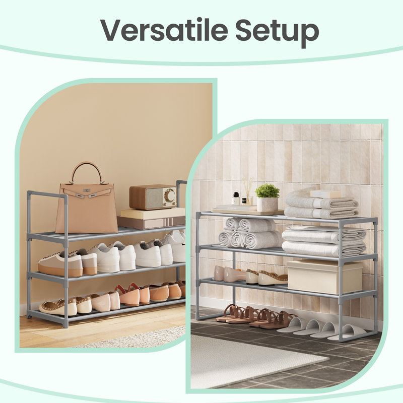 Shoe Rack, Shoe Storage Organizer, Metal Shoe Shelf, Stackable For Closet, Entryway, Bedroom,, Gray