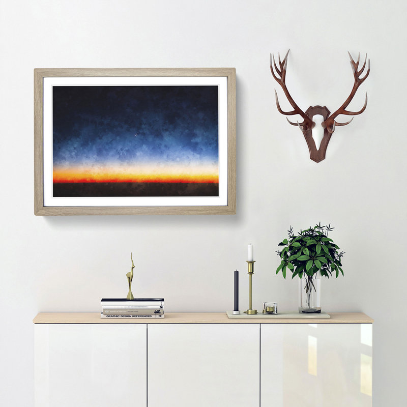 Moon Above the Horizon - Picture Frame Painting Print, 62cm H x 87cm W x 2cm D, Oak Framed