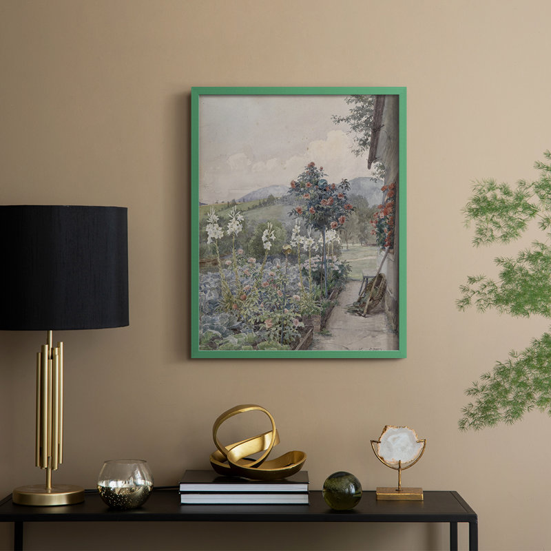 Impression florale vintage encadrée LIX - bois massif, Vert, H 11 po x l 9 po