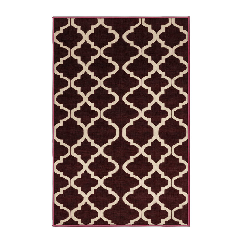 Machine Washable Trellis Red Area Rug, Runner 2' x 4'