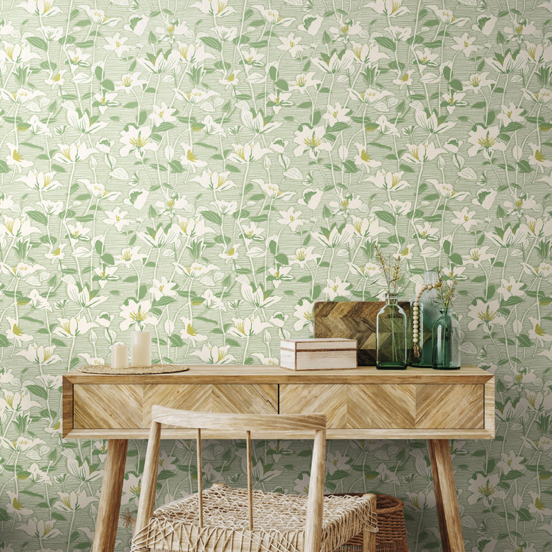 Lino Leaves - Soft Navy, Green
