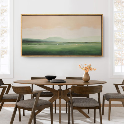 «Minimal Landscape Serene Pastoral Landscape Peaceful Sheep Grazing», reproduction d'art sur toile
