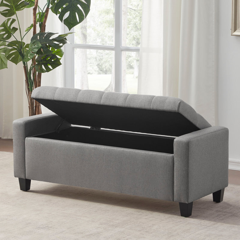 Polyester Upholstered Storage Bench, Grey