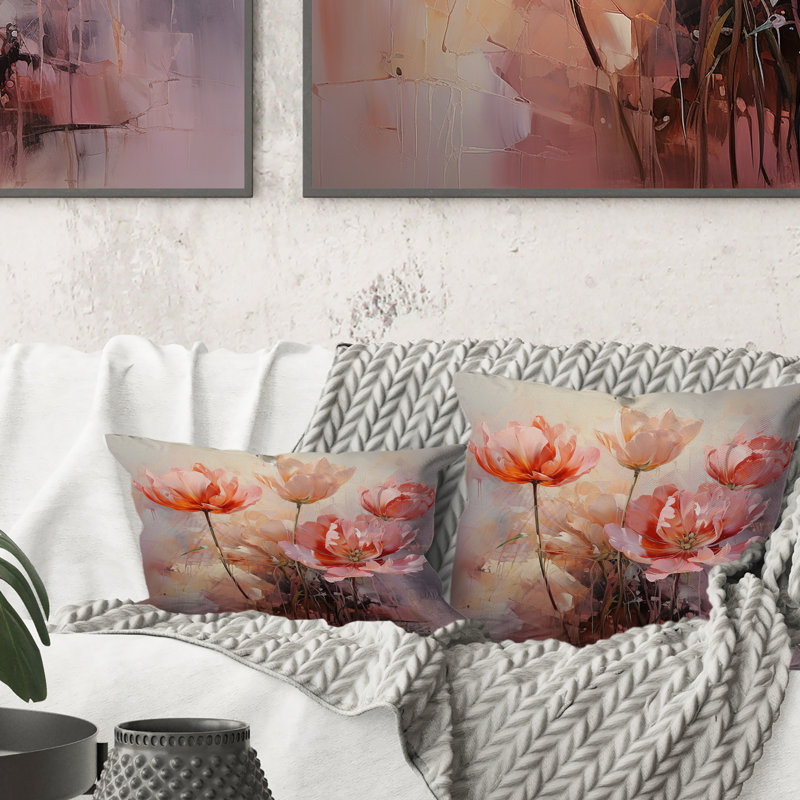 Peach Tulips Romantic Impression I - Tulips Printed Throw Pillow