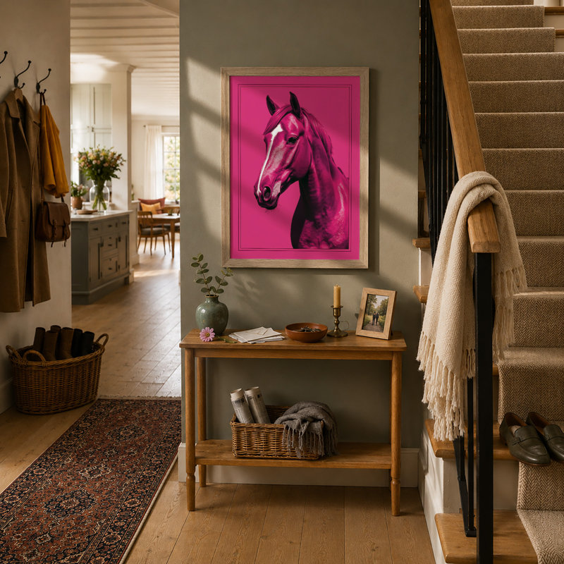 Bold Magenta Horse Pop Art - Framed Print, A1 - 84.1 x 59.4 cm, Oak