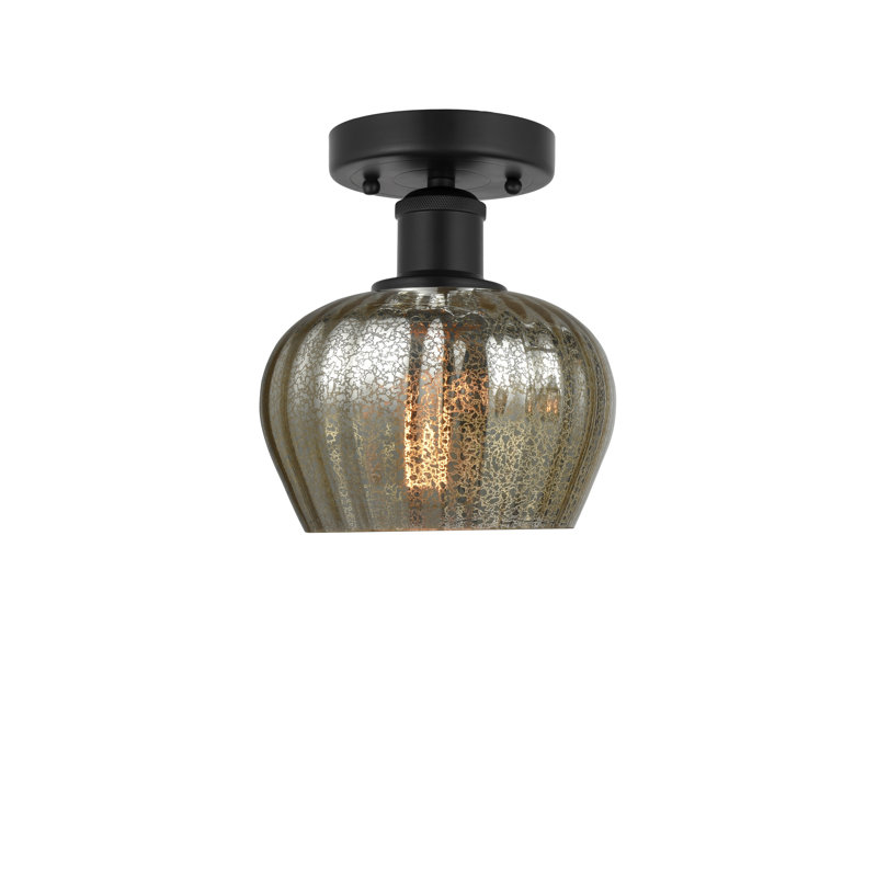 Plafonnier semi-encastré Noille Glass, Noir mat, Mercurisé, H 8,25 po x l 6,5 po x P 6,5 po