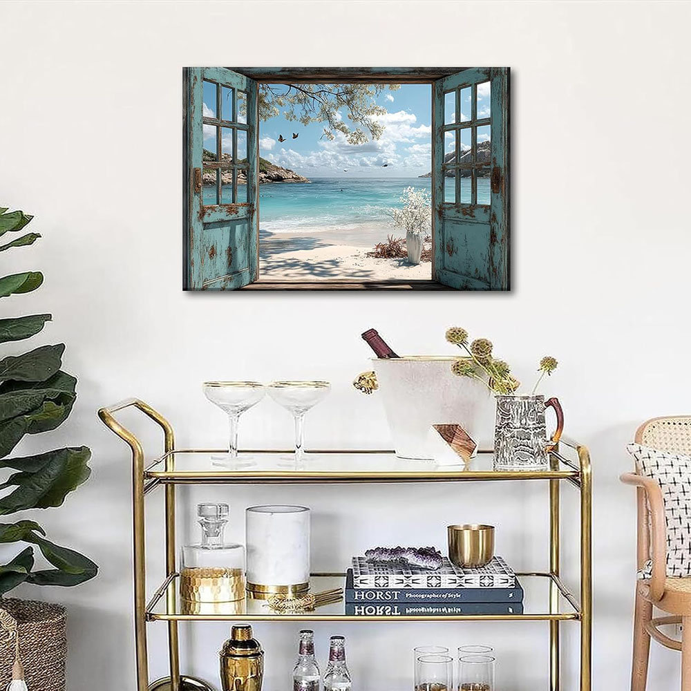 Highland Dunes Window Beach Canvas Wall Art Blue Coastal Ocean Windows ...
