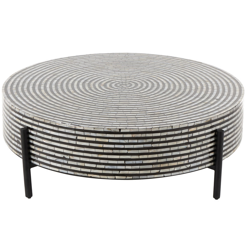 Maly Round Mother of Pearl Coffee Table, Gray Top/Black Base