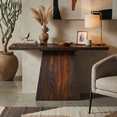 Console en bois de sheesham massif avec base à piédestal angulaire
