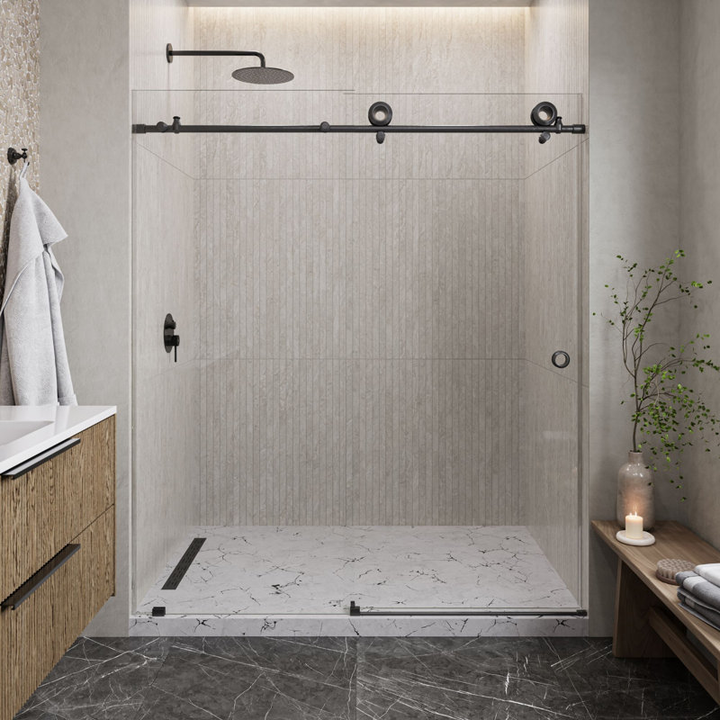  Hugo 44 - 48 x 78" Frameless Sliding Shower Door 3/8" Clear Tempered Glass, Matte Black